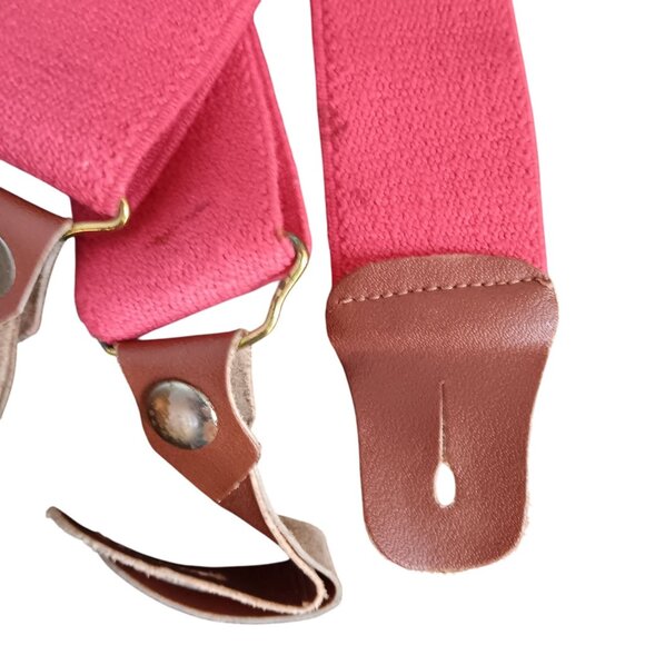 Vintage Boys Suspenders Red Elastic & Leather Button-On  Leather Togs 1950's - Picture 3 of 5